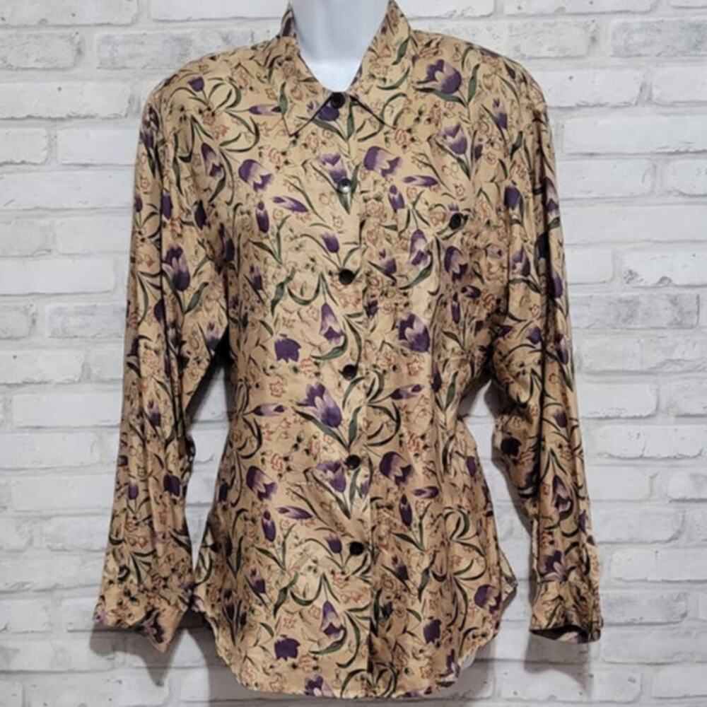 Silk House Silk Button Blouse Tulip Floral Print Size Medium
